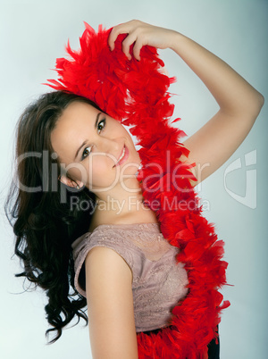 woman with red boa