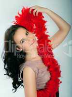 woman with red boa