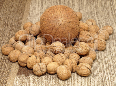 Coconut and calnuts.Background.