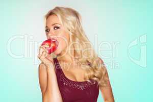 Sexy Blonde Woman Biting Apple