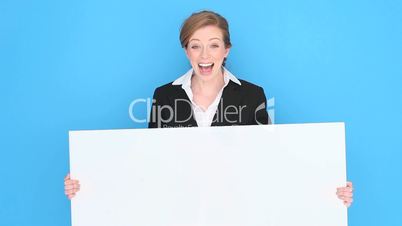 Happy Businesswoman Holding Blank Sign