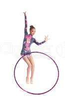Young gymnast girl dance with hoop isolated