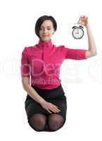 business woman in yoga pose save the time