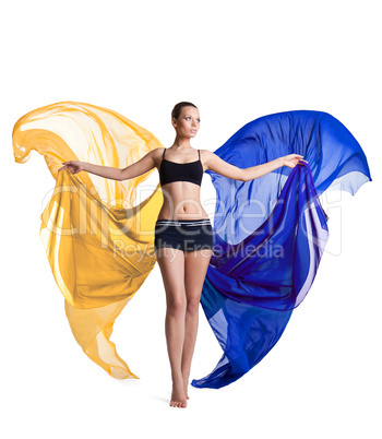 woman prepare for fitness and flying fabric