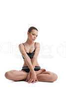 happy young woman sit prepare for fitness