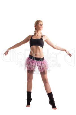 Athletic young woman posing in dance sport costume