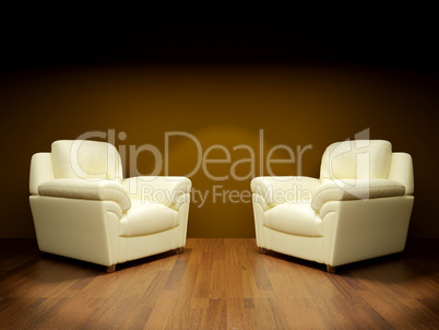 Two white armchairs