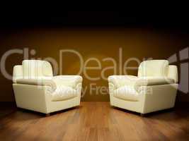 Two white armchairs