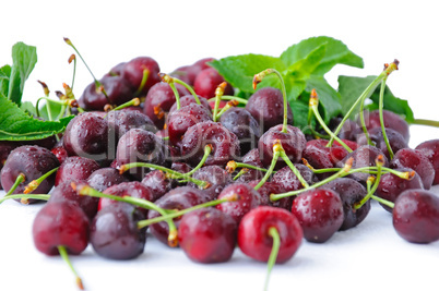 cherries in water drops closeup