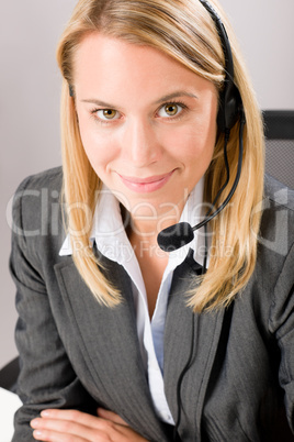 Customer service woman call operator phone headset