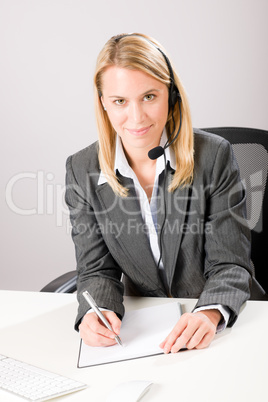 Customer service woman call operator phone headset