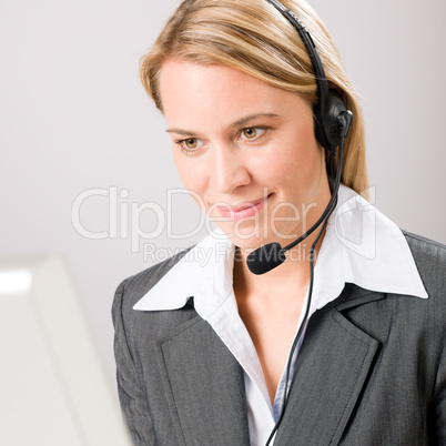 Customer service woman call operator phone headset