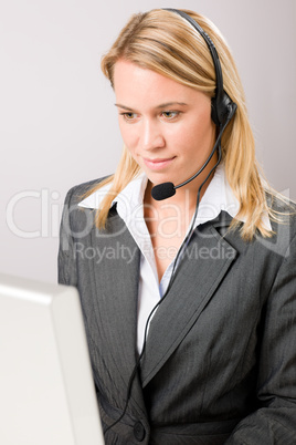 Customer service woman call operator phone headset