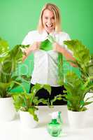 Green business superhero woman crazy plants