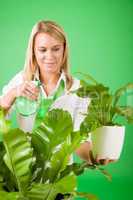 Green business woman water houseplant smiling
