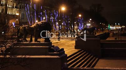 St Petersburg, Sculptures of Lions at night