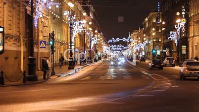 St Petersburg, Traffic on Nevsky street at night