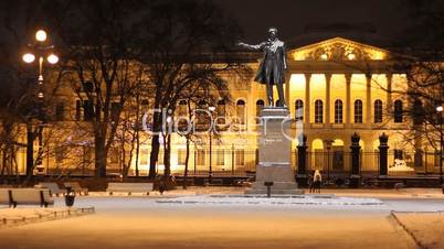 St Petersburg, The Russian Museum and The Pushkin monument at night