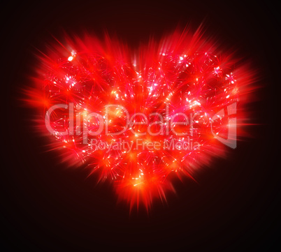 Abstract Valentines Day red Fireworks heart shape