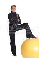 exercise with a yellow rubber ball