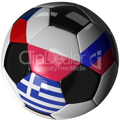 Isolierter Fußball mit Flaggen der Gruppe A der EM 2012 - Isolated soccer ball with flags of group A, 2012