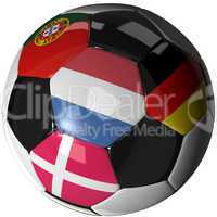 Isolierter Fußball mit Flaggen der Gruppe B der EM 2012 - Isolated soccer ball with flags of group B, 2012