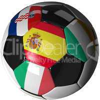 Isolierter Fußball mit Flaggen der Gruppe C der EM 2012 - Isolated soccer ball with flags of group C, 2012