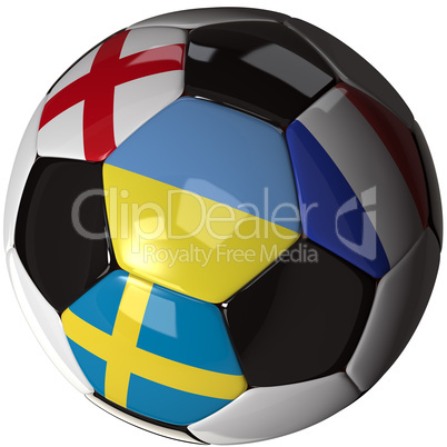 Isolierter Fußball mit Flaggen der Gruppe D der EM 2012 - Isolated soccer ball with flags of group D, 2012