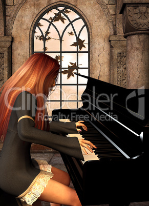 Klavierspielerin mit roten Haaren