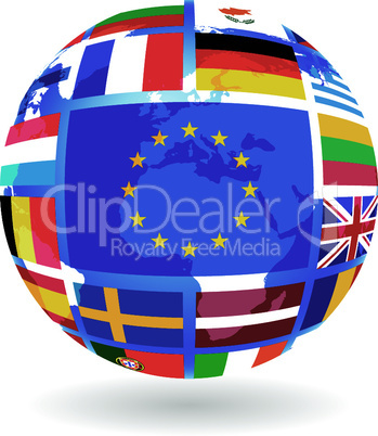 Flags of EU countries on globe