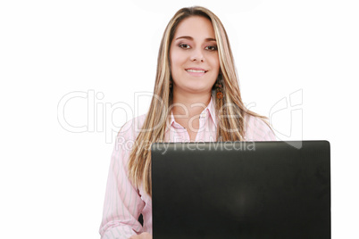 Business woman using laptop in office