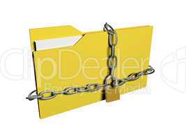 Computer data security concept. Computer folder with with chain