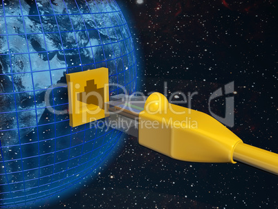 A ethernet connected globe. 3D rendered Illustration.