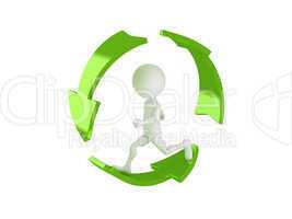 3d man running inside the recycle symbol