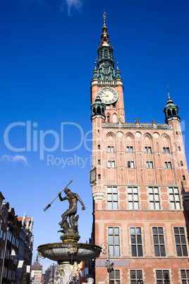 Town Hall and Neptune Fountain in Gdansk