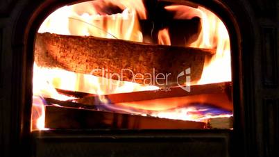 Crackling fire in wood stove