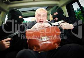 businessman grasped in hostages.