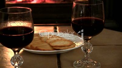 Wine and food by the fire