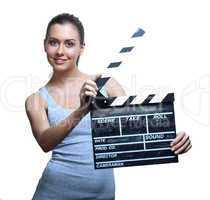 Attractive young woman with movie clapper
