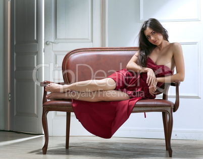 beauty young woman on sofa