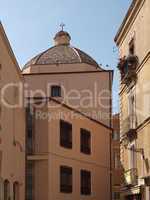 Iglesias, Altstadt mit Kirchturm, Sardinien, Italien