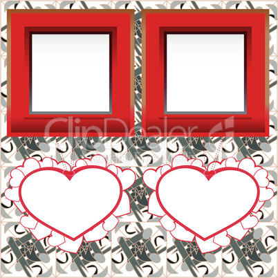 two blank instant photo frames with heart shapes on wood