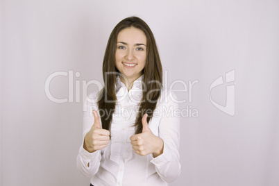 Success woman thumbs up