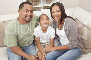 Happy African American Mother Father and Son Family