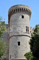 Tower, medieval fortress of Rhodes, Greece.