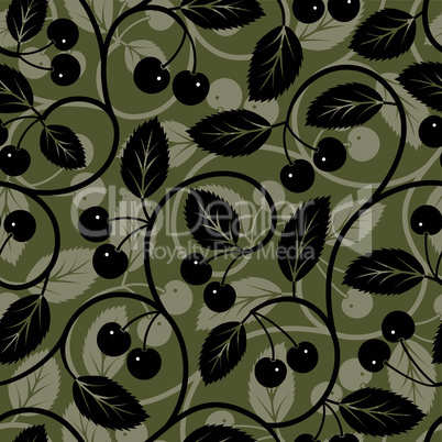 Seamless cherry with leaf background