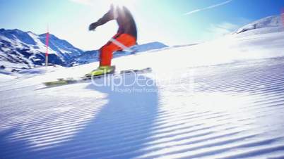 skier passing camera dolly shot slow motion