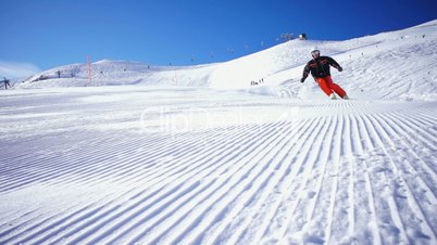 carving slide on empty skiing piste