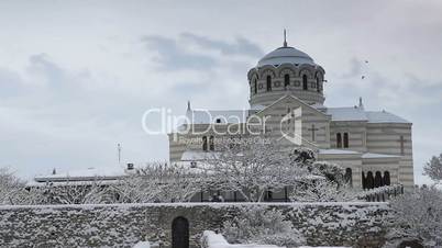 Cathedral in winter, St. Vladimir's Cathedral, Chersonese, Sevastopol, Ukraine