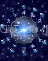 Astrological symbols with mystical circle